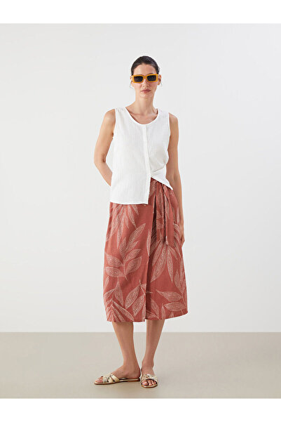 LC Waikiki Oranžová květinová sukně s vázáním v pase