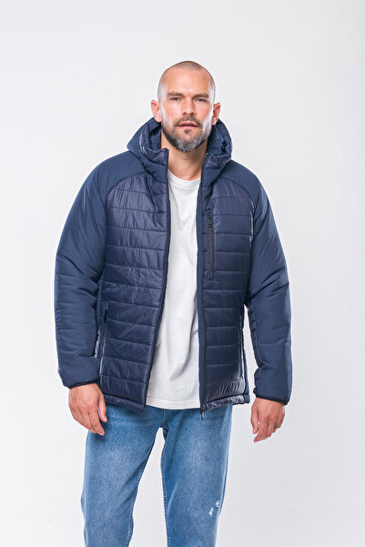 Kevin K202 Hooded Navy Blue Coat