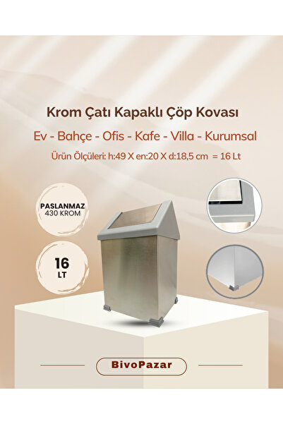 Palex Krom Sallanır Çatı Kapaklı Çöp Kovası 16 Lt