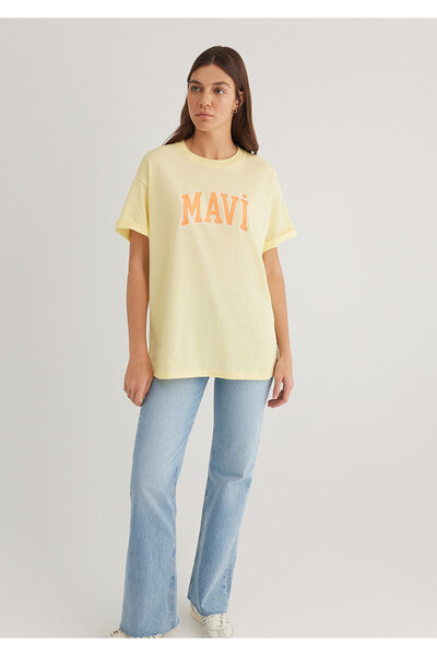 Mavi Logo bedrucktes gelbes T-Shirt in Übergröße/Breite Passform 1600843 -71315