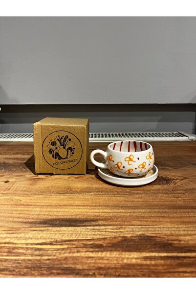 ColorCraft Yellow Bow Patterned Ceramic Tea Set with Saucer, Mug, Double Turk...