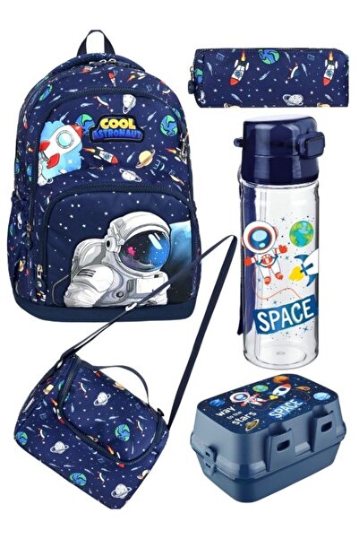 OPTİZON ASTRONOT UZAY Beşli Erkek Çocuk İlkokul Okul Çantası + Termal beslenm...