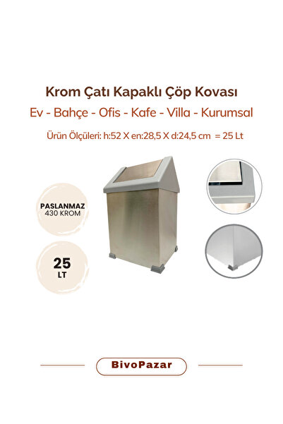Palex Krom Sallanır Çatı Kapaklı Çöp Kovası 25 Lt