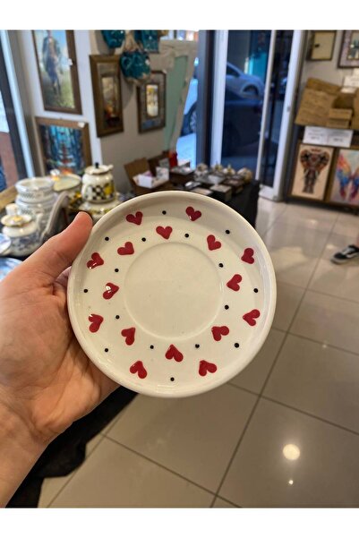 ColorCraft Kalp Desenli Tabaklı Seramik Çay Seti, Kupa, Mug, Double Türk, Filtre Kahvesi