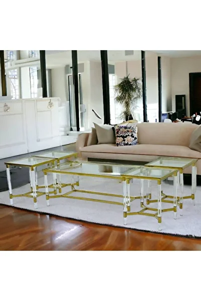 Al Saada Home Golden Acrylic Coffee Table Set 5 Pieces