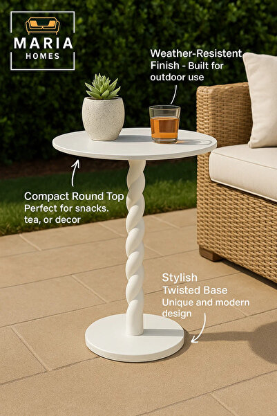 MARIA HOMES Wath Spiral-Leg Side Table – Glossy White Finish