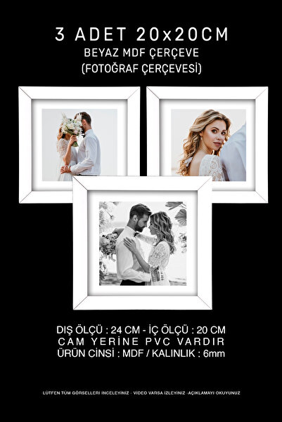 yhfoto 3 komada kvadratnog okvira 20x20 - beli okvir - 6mm MDF okvir - okvir ...