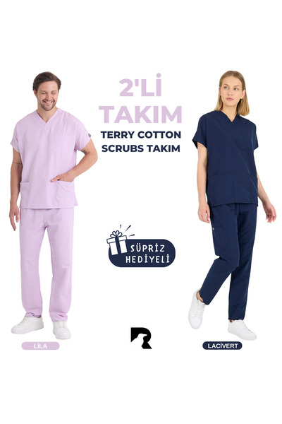 KARGA ÜNİFORMA 2'Lİ SET TAKIM FORMA - Unisex Yarasa Kol Hemşire Ve Doktor For...