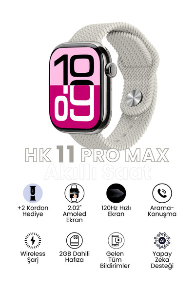MactivePro Watch HK11 Pro Max Amoled Akıllı Saat Tüm Akıllı Telefonlara Uyumlu Kordon Hediyeli Amoled Ekran