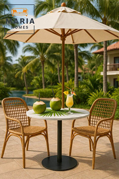 MARIA HOMES Round White Marble Table with Black Metal Pedestal Base