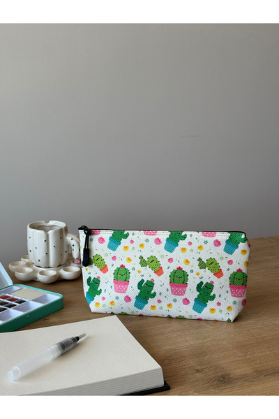 pamukcanta حامل أقلام الصبار قابل للغسل مقاس 22 × 12 حقيبة مكياج منفاخ