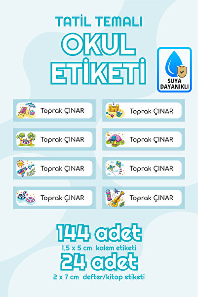 Eğlenceli Tatil Temalı İsimli Okul Etiketi Defter Kalem Kitap Sticker Seti