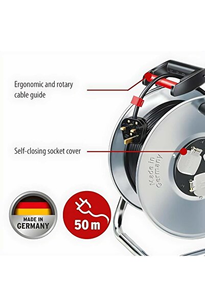 shind 50 m steel cable reel, 3-way, (rust-proof sheet steel, ergonomic handle), Made in Germany