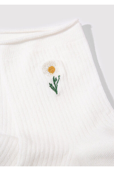 Mavi Weiße Socken mit Blumenstickerei 1911371-34523