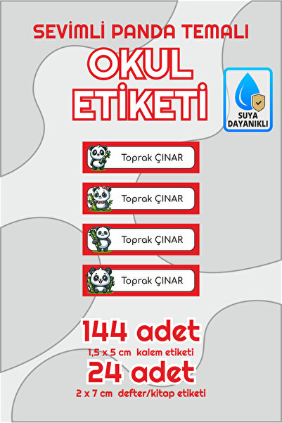 Serisan Sevimli Panda Temalı İsimli Okul Etiketi Defter Kalem Kitap Sticker Seti
