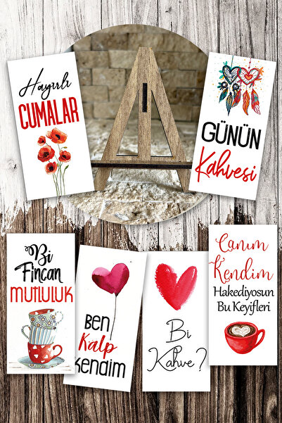 Pankart Evi Motto Cafe 6 bucăți de carduri de prezentare roșii + suport