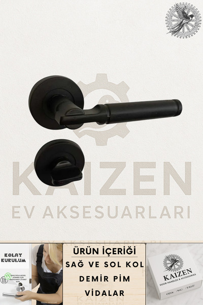 KAİZEN Kapı Kolu Domino Siyah Yuvarlak Rozetli Wc-Banyo
