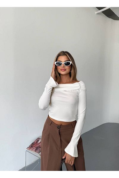 İLKCET MODA Stoned Madonna Collar Diver Fabric Blouse