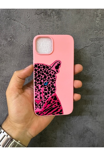 ALYACEPSTORE CASE حافظة L طبعة الفهد i باللون الوردي متوافقة مع آيفون 15