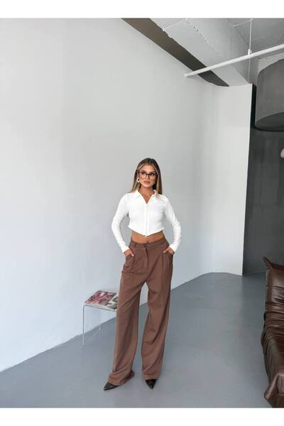 İLKCET MODA Ottoman Fabric Double Zipper Crop Sweatshirt