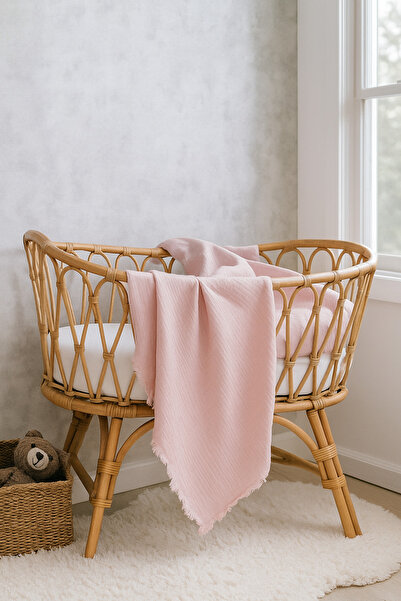 kumaşyol Kidosh 125x125cm Organik 4 Katlı Bebek Püsküllü Müslin Battaniye