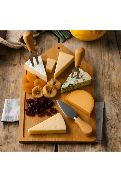 Köken Platou de servire cu brânzeturi Koken, Set de 3 tacâmuri, bambus/oțel inoxidabil, Lemn