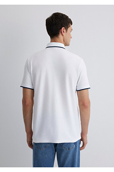 Mavi Şerit Detaylı Beyaz Polo Tişört Slim Fit / Dar Kesim 066039-620
