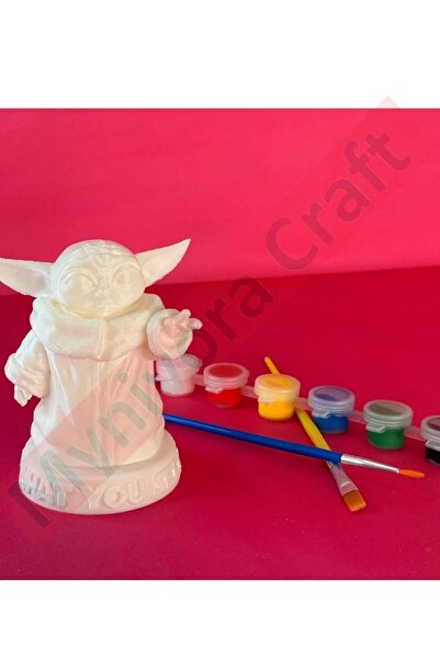 Nobrand Baby Yoda Figürü Boyama Seti – 10 cm | 3D Baskı + 6 Akrilik Boya + 2 Fırça Kendin Yap Seti