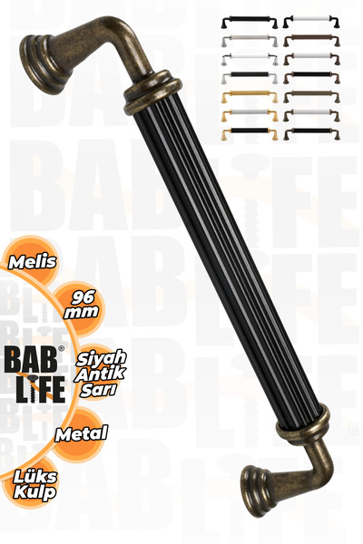 bablife Melis 96mm Siyah - Antik Sarı Metal Lüks Çekmece Dolap Mobilya Kulpla...