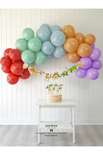 partince Dinozor Konseptli Mini Doğum Günü Balon Zincir Seti Dinozor Tema Bal...
