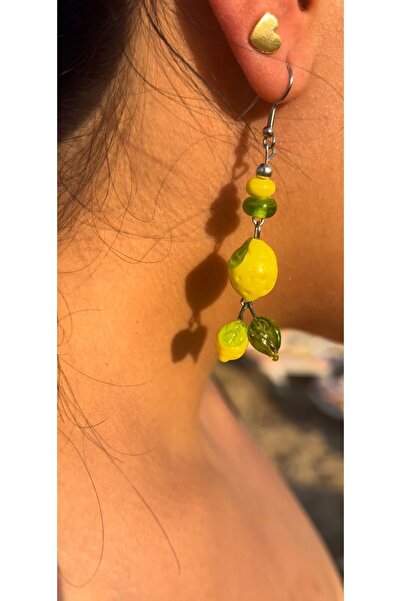 EL YAPIMI Murano Cam Limon Çelik Küpe