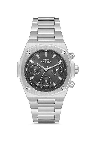FERRO Gümüş Çelik Kordon Erkek Kol Saati FM11555AWT-A2 Fonksiyonları Aktif 3 ATM Su Geçirmez Hediye Paket