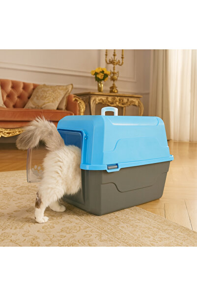 GND PET Tam Açılır Lüx Kapalı Kedi Tuvaleti Kürek Hediyeli Karışık Renk 52x37x48 Cm