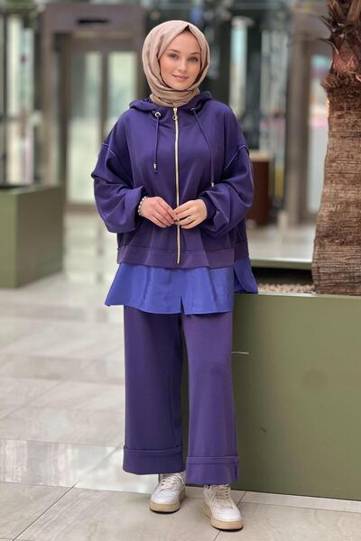 Ghisa Hooded Zippered Double Leg Trousers Set