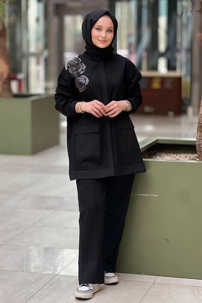 Ghisa Omuzu İşli Cepli Pantolonlu Takım