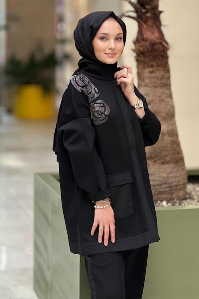 Ghisa Omuzu İşli Cepli Pantolonlu Takım