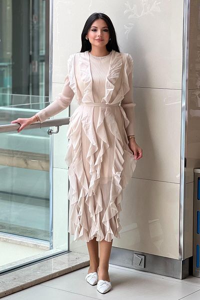 Mahal Accordion Dress with Ruffles on the Front and Back