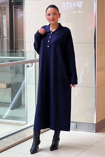 Ghisa Four Button Ribbed Knitwear Dress