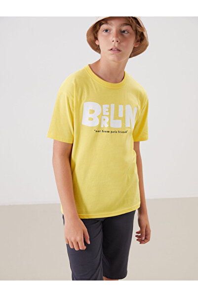 LC Waikiki Yellow Crew Neck Berlin Printed Boys' T-Shirt