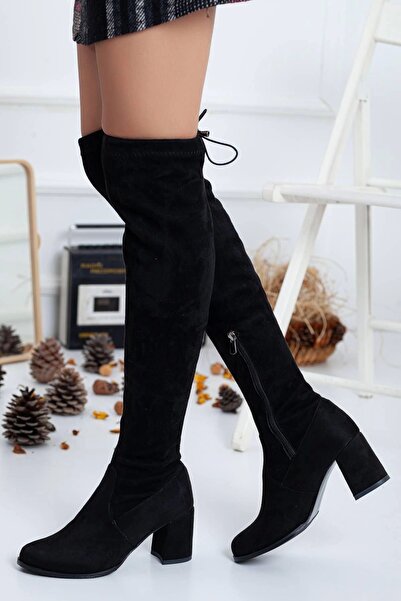 GULT Чоботи-шкарпетки, чоботи вище коліна, чорні замшеві еластичні та гнучкі чоботи на підборах.