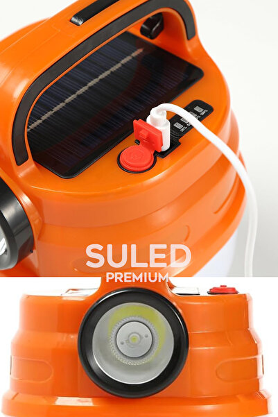 SULED 6 Modlu El Feneri ve Kamp Lambası USB & Solar Şarjlı SMD Led Askılı Taşınabilir Işık