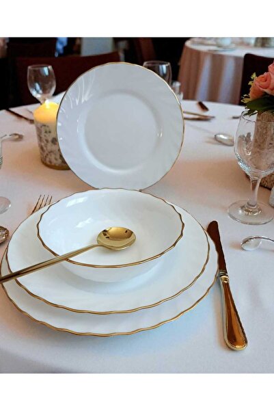 Luminarc Trianon 24 Parça Yaldızlı Beyaz Yemek Takımı