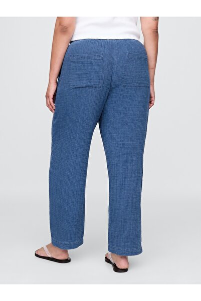 GAP Kadın Mavi Crinkle Gauze Denim Kolay Barrel Pantolon