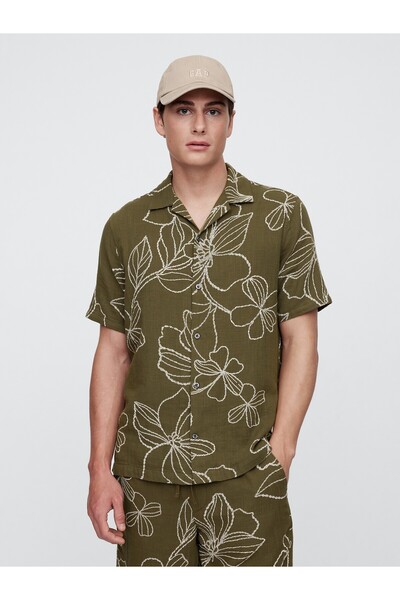 GAP Erkek Haki Gauze Desenli Gömlek