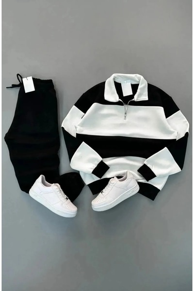 BRLKN Set de trening din bumbac cu dungi groase UNISEX sezon nou - jumatate de fermoar, 3 fire