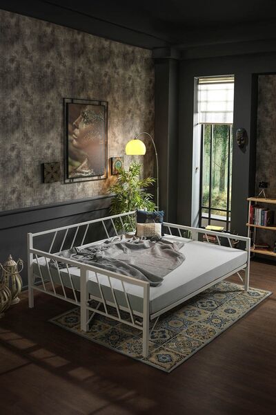 Unimet Glory Yavrulu Daybed Tek-çift Kişilik Sedir Metal Karyola Yatak Seti Beyaz