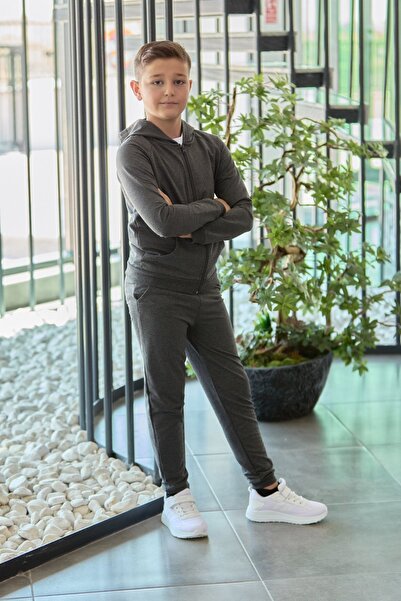 Fulla Moda Kapüşonlu Fermuarlı Unisex Çocuk Eşofman Takımı