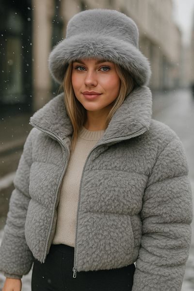 Luminos Butik Gray Thick Plush Heart Hat - Beanie Warm Stylish Outdoor Cold Protection Spk1143