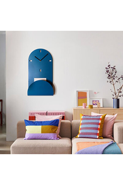 Artepera Flow Metal Sessiz Duvar Saati Ve Duvar Rafı - 58x30 Cm - Gök Mavisi - Modern Ev Dekorasyonu - Aps164