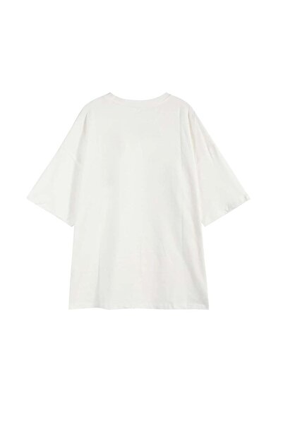 DUBU BUTİK Tricou Boo! - Alb cu imprimeu supradimensionat